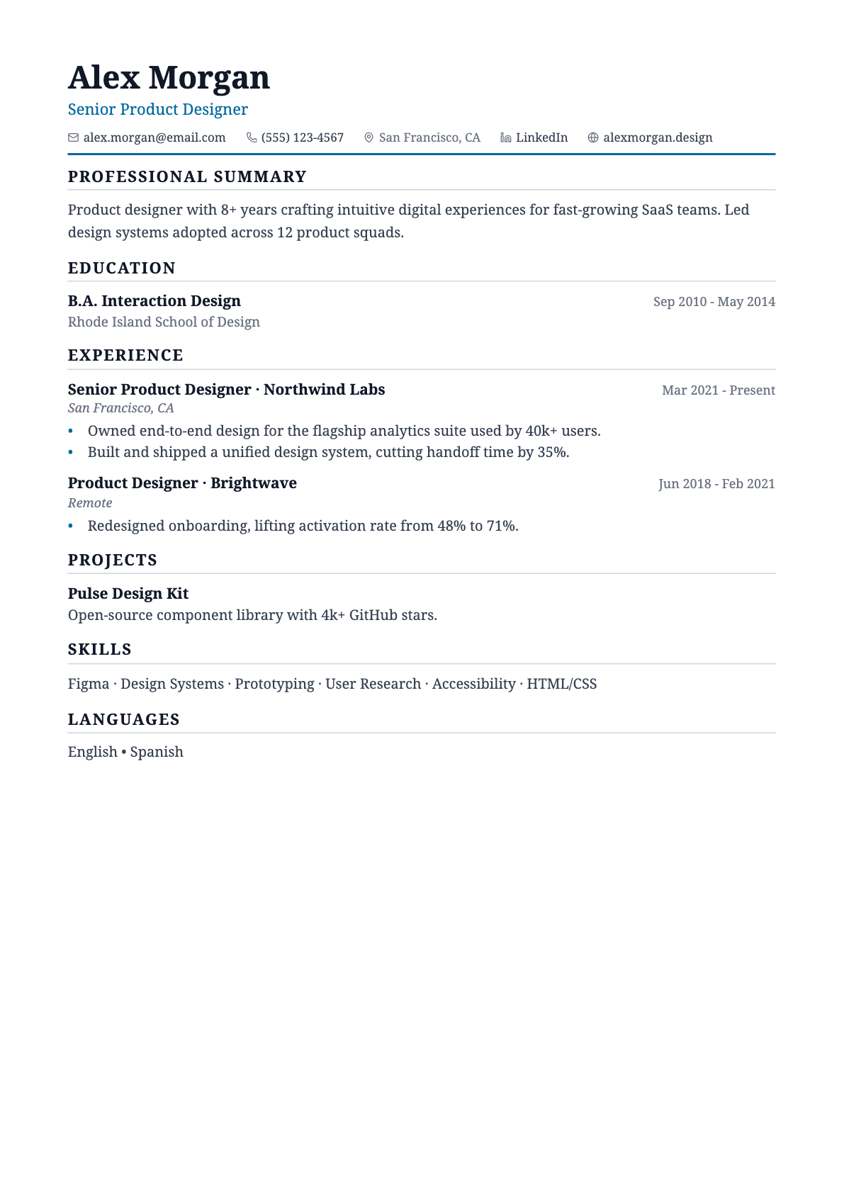 Academic résumé template preview
