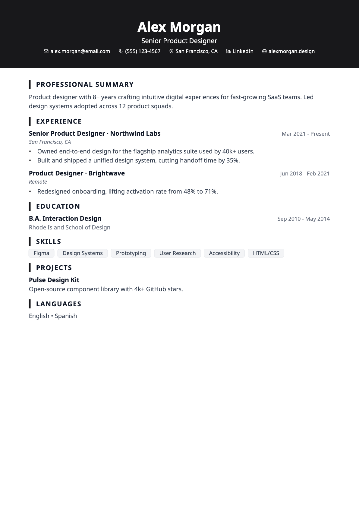 Bold résumé template preview