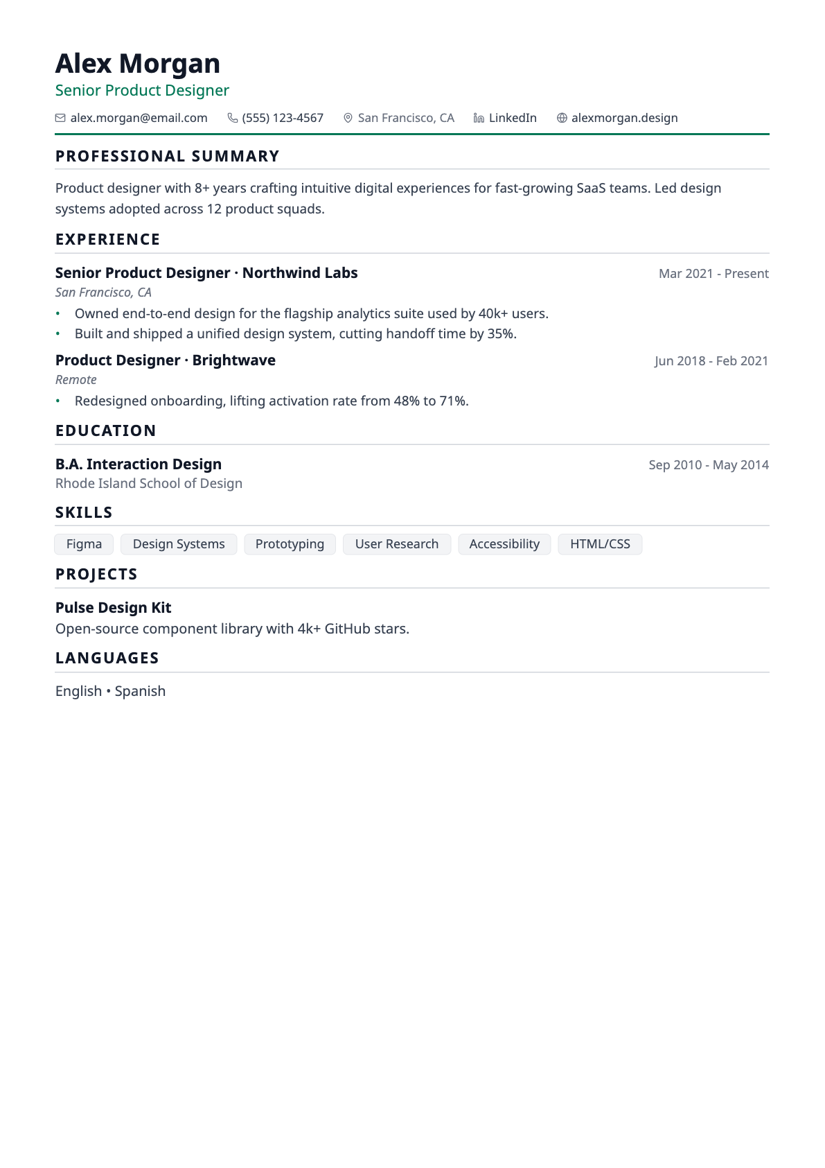 Compact résumé template preview
