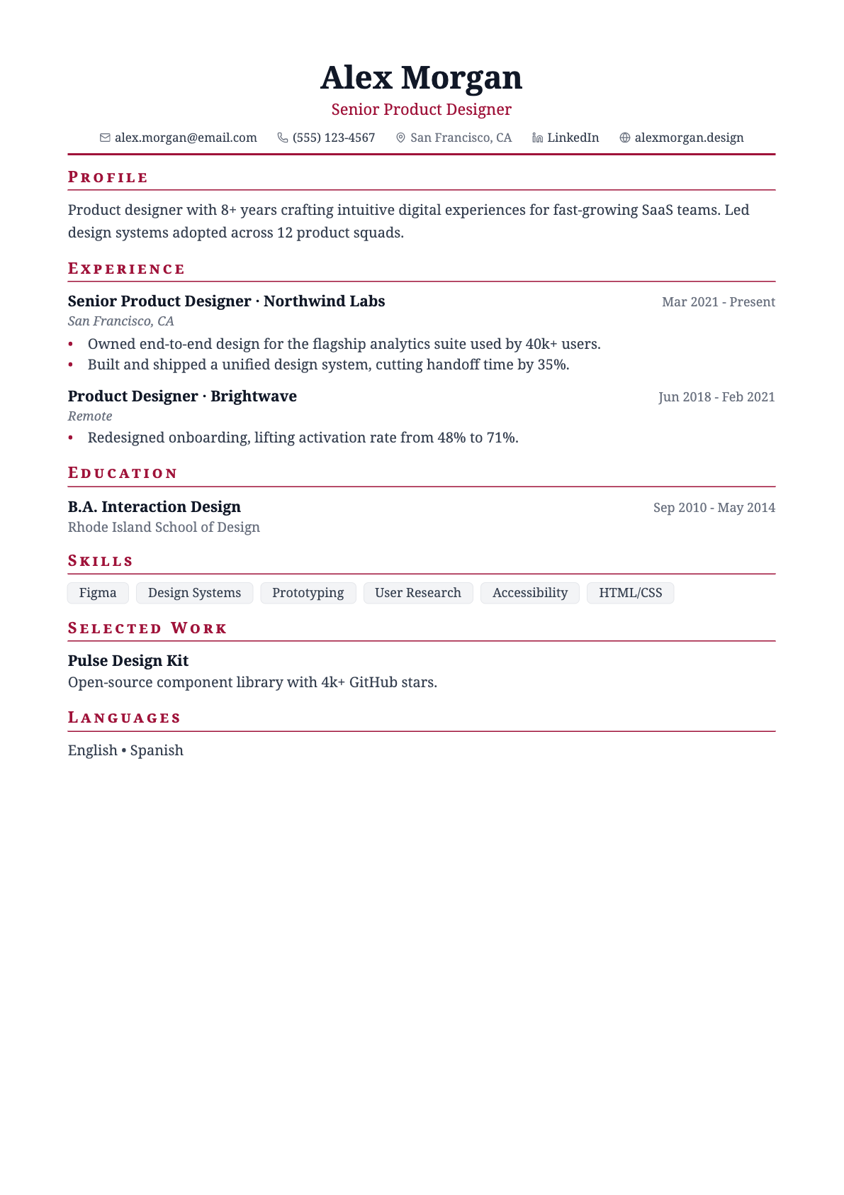 Creative Serif résumé template preview