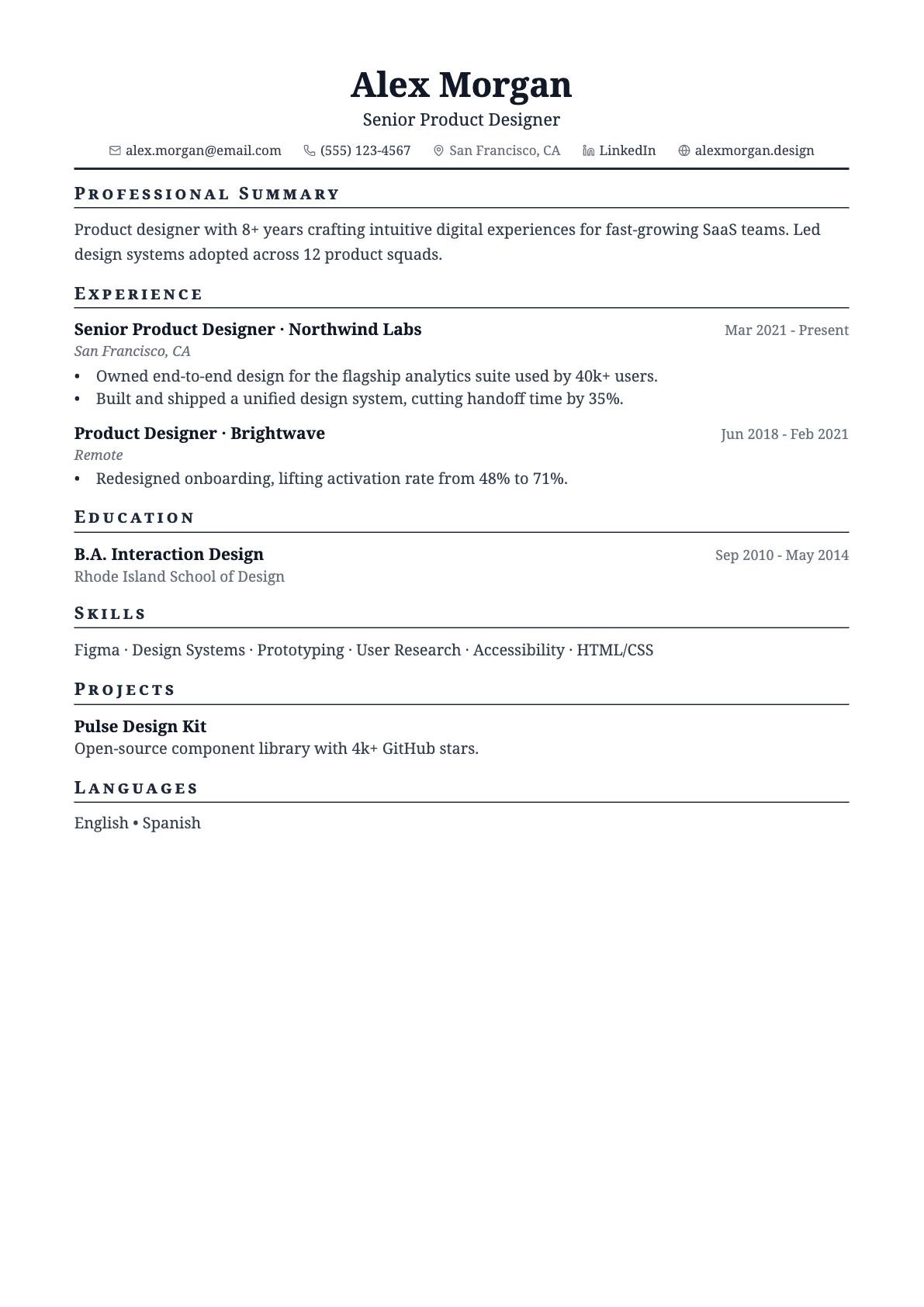 Executive résumé template preview