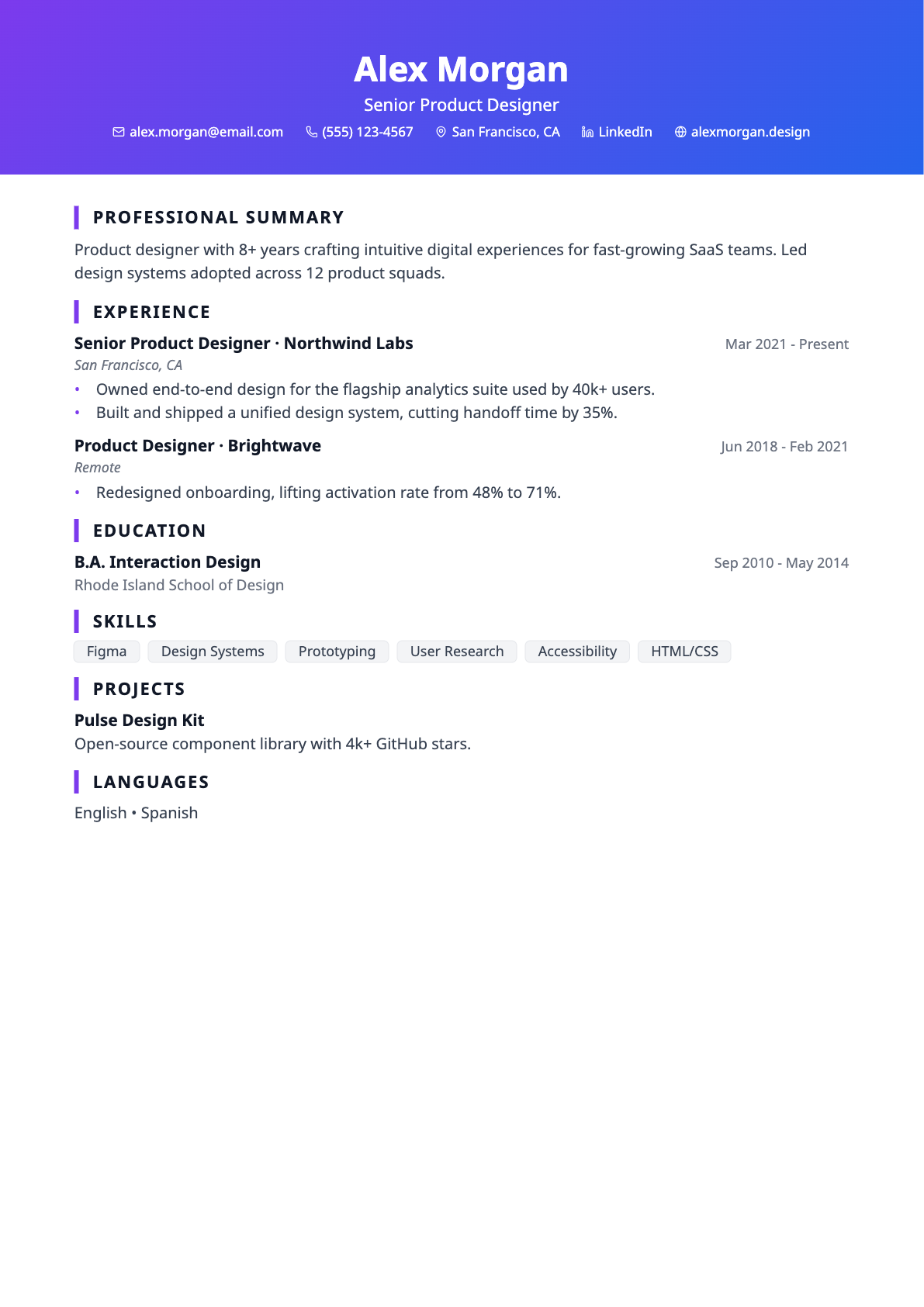 Gradient résumé template preview