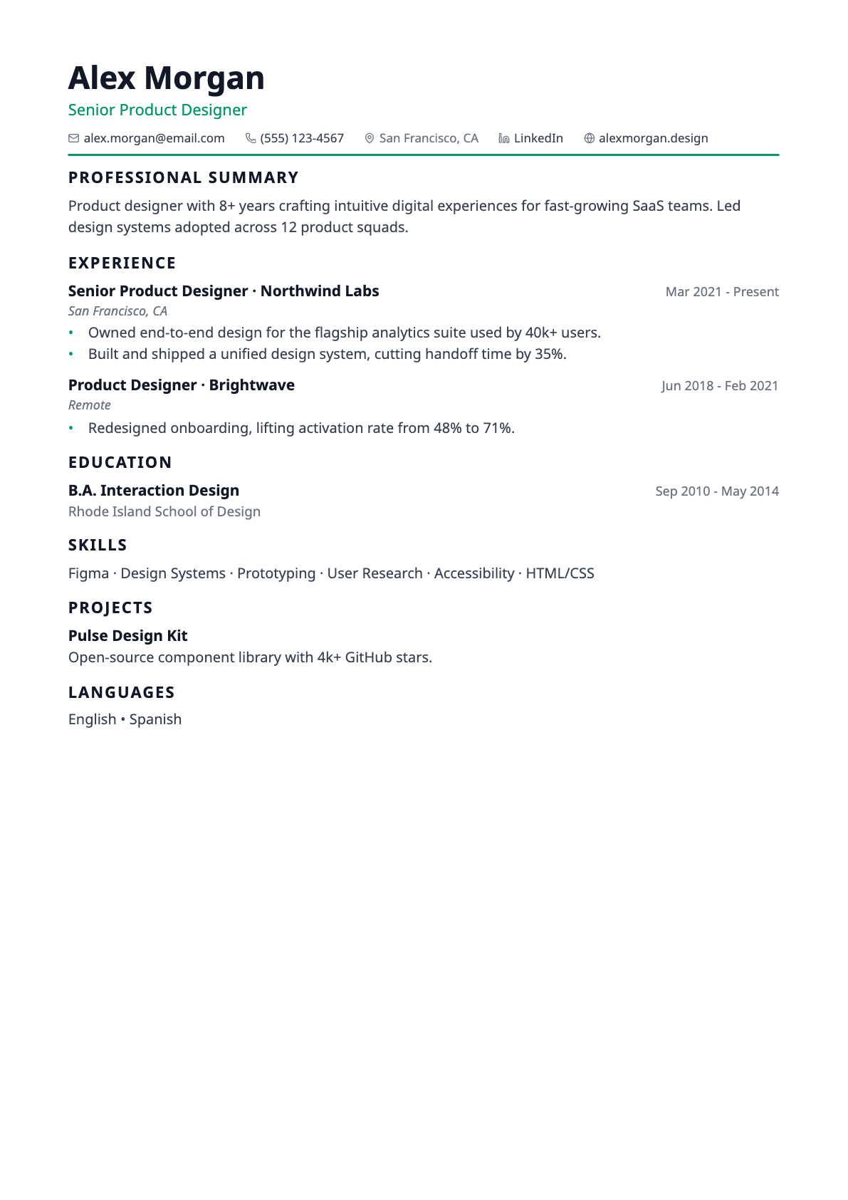 Minimal résumé template preview