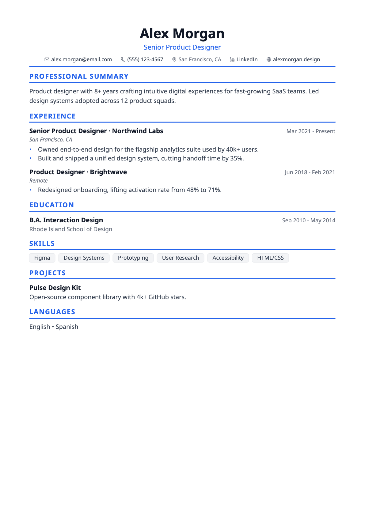 Modern résumé template preview