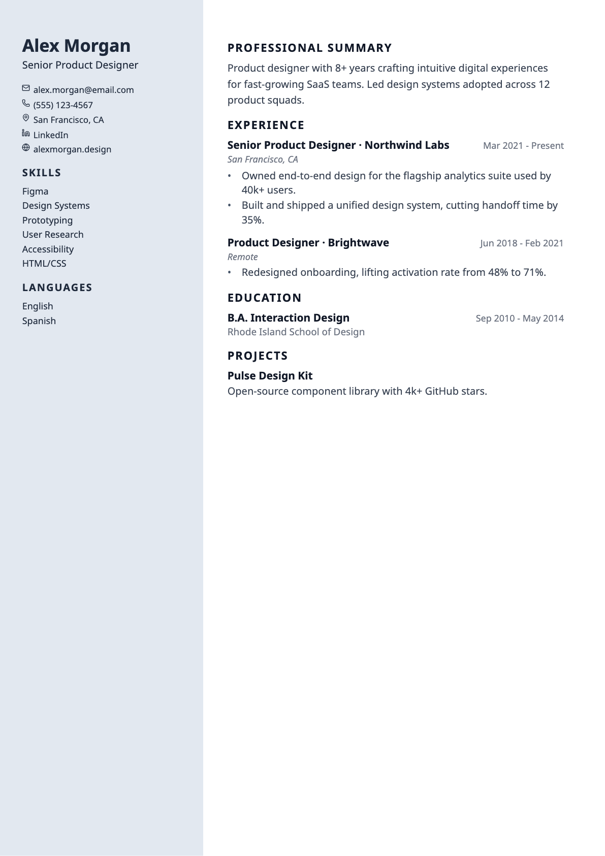 Nordic résumé template preview