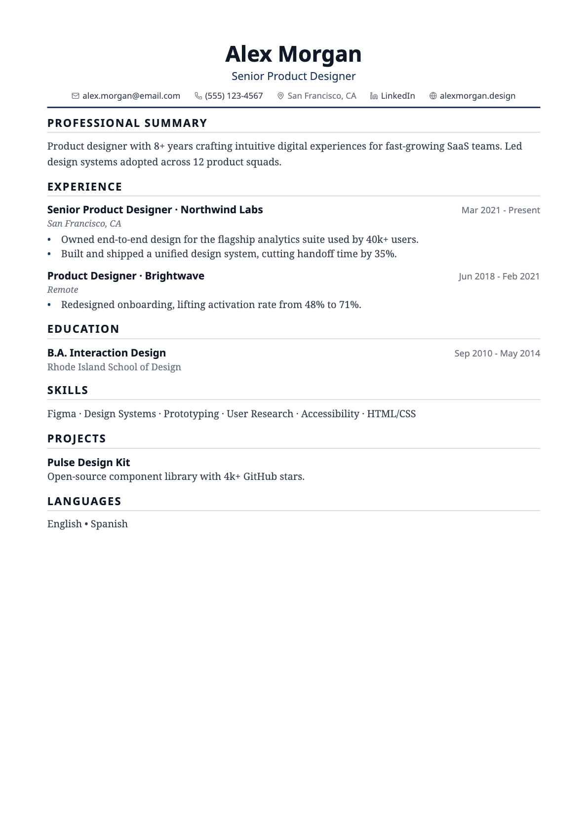 Professional résumé template preview