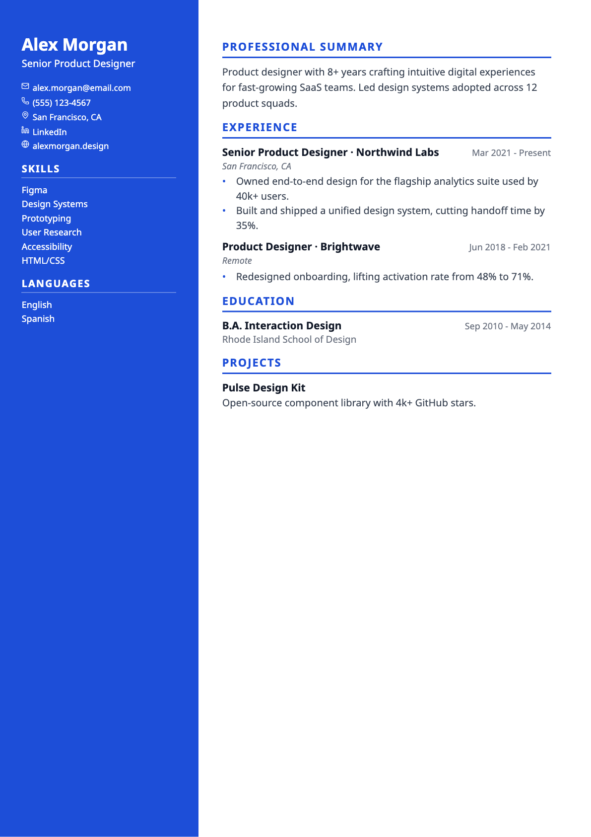 Sidebar résumé template preview