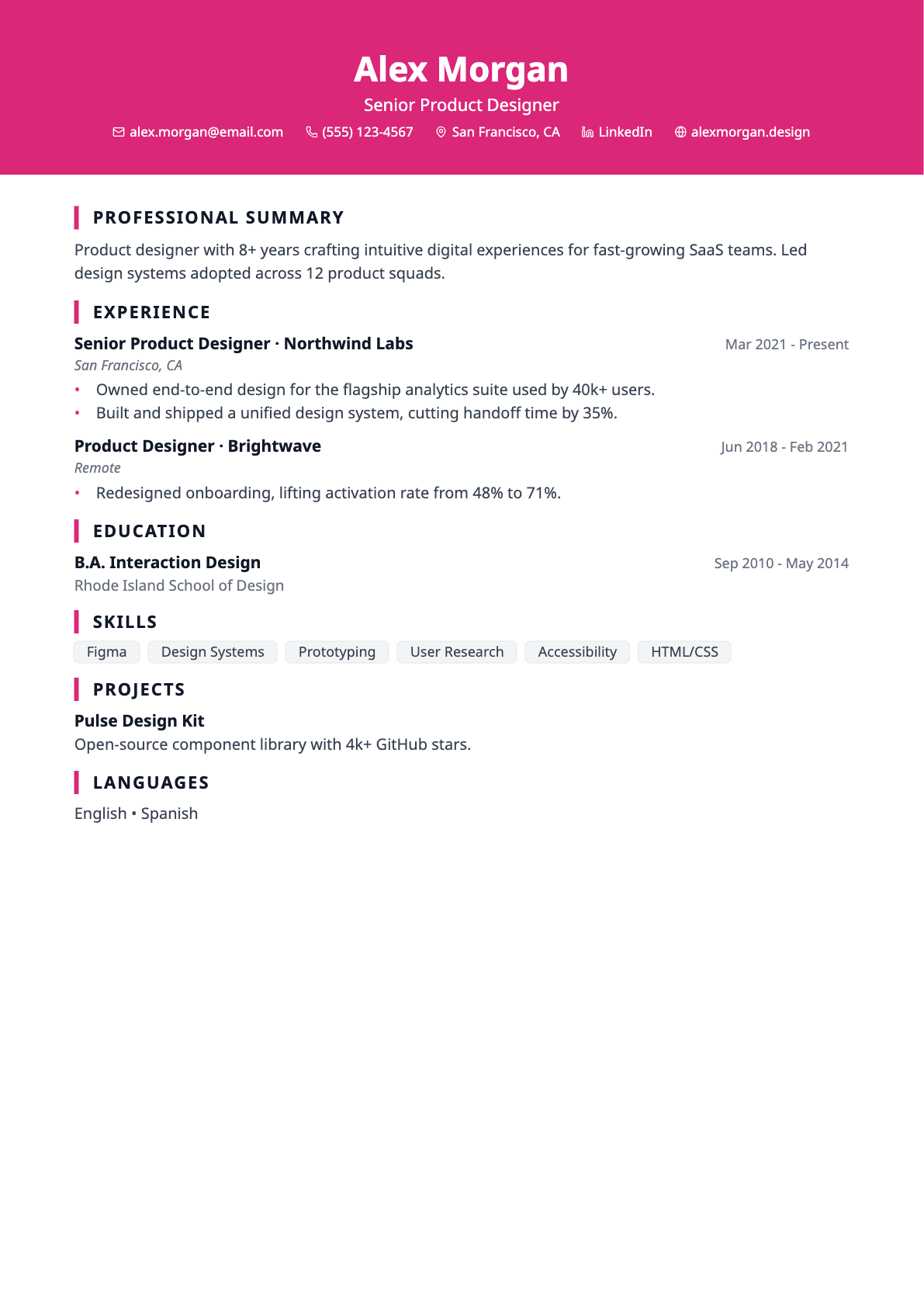 Startup résumé template preview