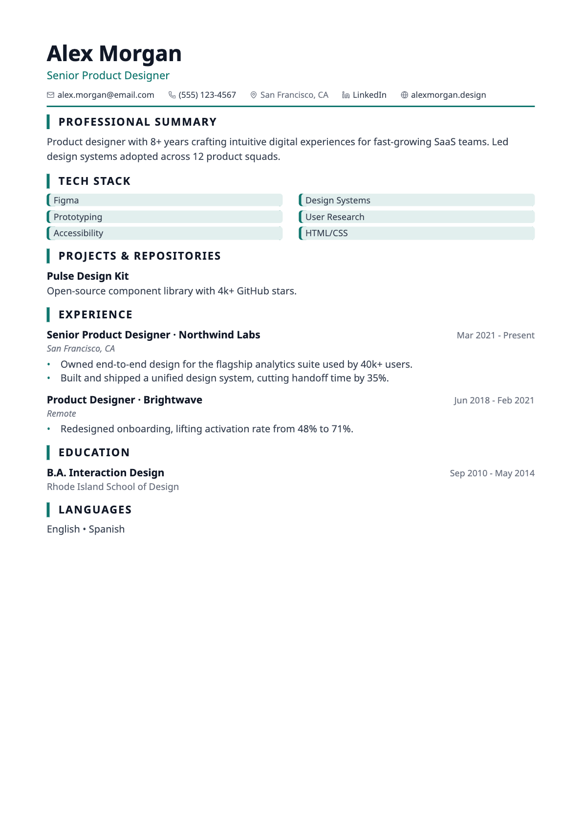 Tech Grid résumé template preview